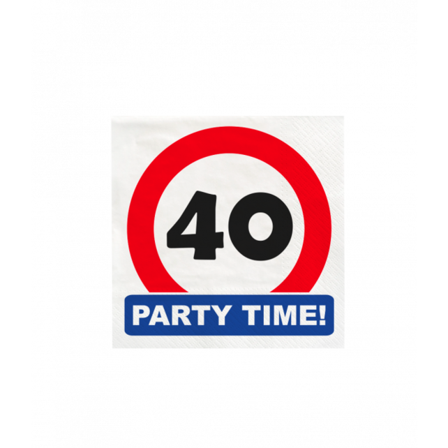 Papieren Verkeersbord servetten 40 jaar 33x33cm 16 stuks