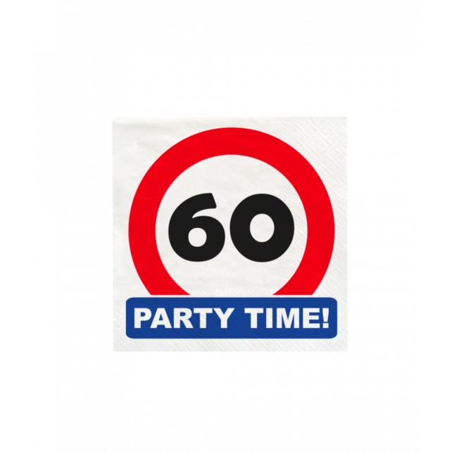 Papieren Verkeersbord servetten 60 jaar 33x33cm 16 stuks