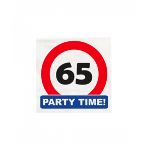 Papieren Verkeersbord servetten 65 jaar 33x33cm 16 stuks