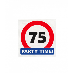 Papieren Verkeersbord servetten 75 jaar 33x33cm 16 stuks