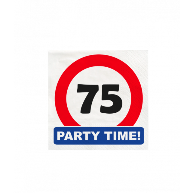 Papieren Verkeersbord servetten 75 jaar 33x33cm 16 stuks