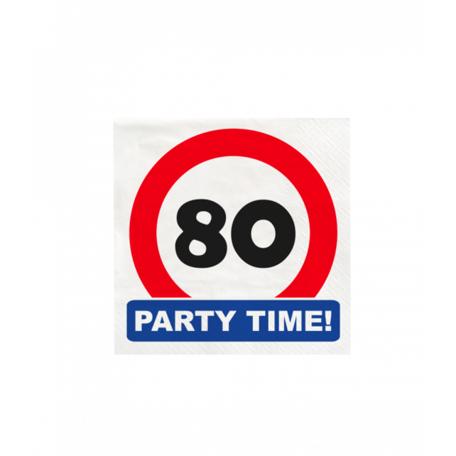 Papieren Verkeersbord servetten 80 jaar 33x33cm 16 stuks