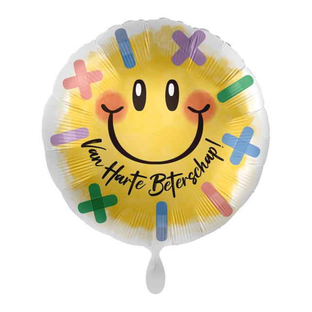 Folieballon Van harte Beterschap smiley 45cm