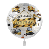 Folieballon Hartelijk Gefeliciteerd Bouwmachines 45cm