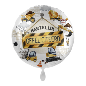 Folieballon Hartelijk Gefeliciteerd Bouwmachines 45cm