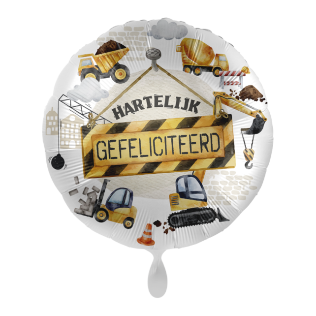 Folieballon Hartelijk Gefeliciteerd Bouwmachines 45cm