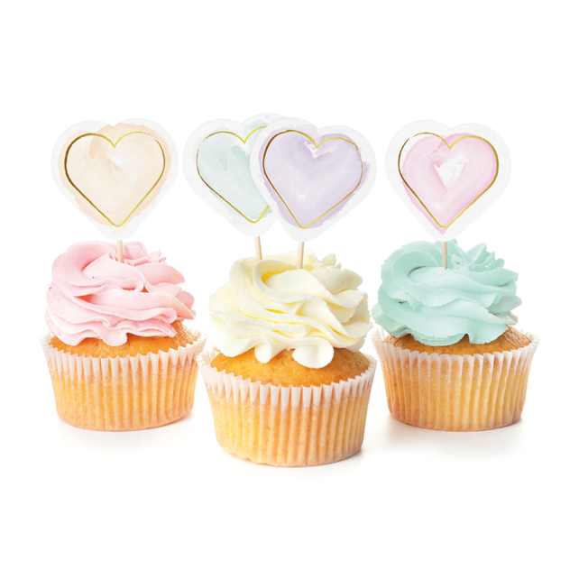 Cake Prikkers Watercolor Hearts 12 stuks