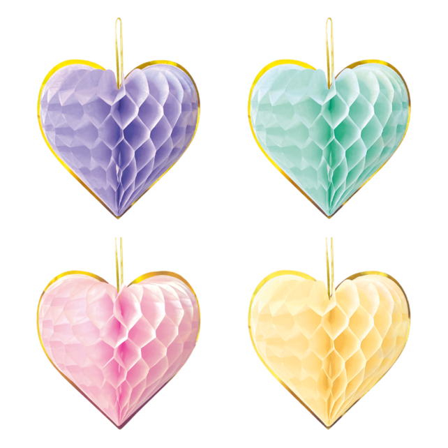 Honeycombs Watercolor Hearts 4 stuks 23cm