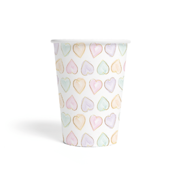 Papieren bekers Watercolor Hearts 8 stuks 210ml
