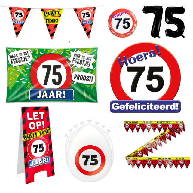 75 jaar verjaardag versiering pakket verkeersbord XL