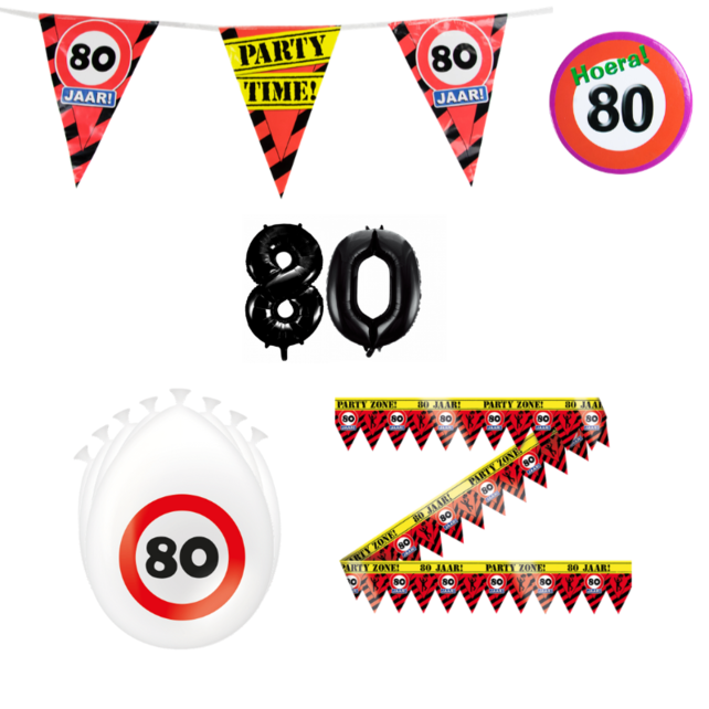 80 jaar verjaardag versiering pakket verkeersbord