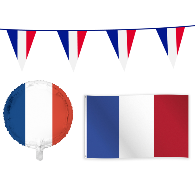 Frankrijk versiering pakket S – vlag, vlaggenlijn & ballon