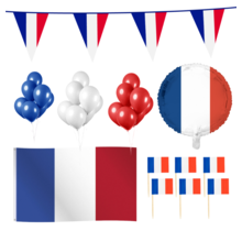 Frankrijk feestpakket L – vlag, ballonnen, prikkers & versiering