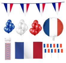 Frankrijk feestpakket XL – vlag, ballonnen, rietjes & prikkers