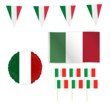 Italië versiering pakket M – vlaggenlijn 10m, gevelvlag, folieballon & 50 cocktailprikkers