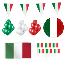 Italië versiering pakket L – vlaggenlijn 10m, gevelvlag, folieballon, 50 prikkers & 10 groene, witte en rode ballonnen