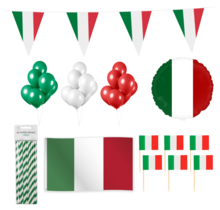 Italië feestpakket XL – vlag, ballonnen, prikkers & rietjes