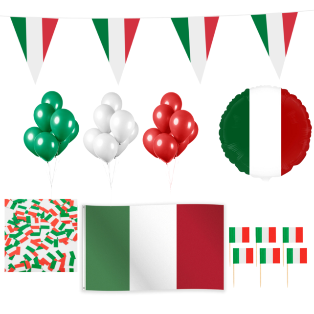 Italië feestpakket XL2 – vlaggen, ballonnen, prikkers & confetti