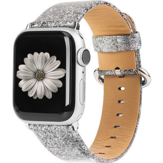 Marque 123watches Apple Watch cuir paillettes bracelet - argent