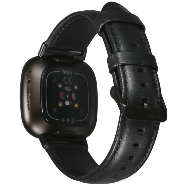 Fitbit Versa 3 / Sense bracelet en cuir véritable  - noir