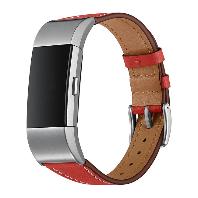 Marque 123watches Fitbit Charge 2 bracelet en cuir haut de gamme  - rouge