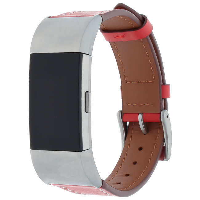 Marque 123watches Fitbit Charge 2 bracelet en cuir haut de gamme  - rouge