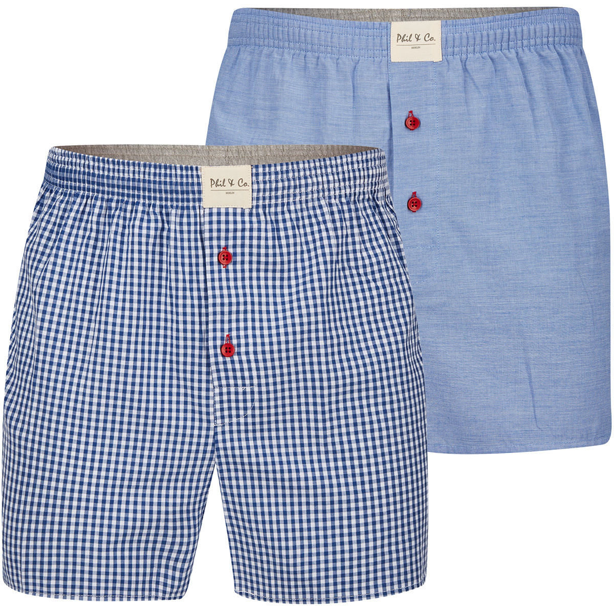 stad sneeuwman Abstractie Phil & Co 2-Pack Wijde Boxershorts Heren Effen Blauw / Geblokt | Underwear  District