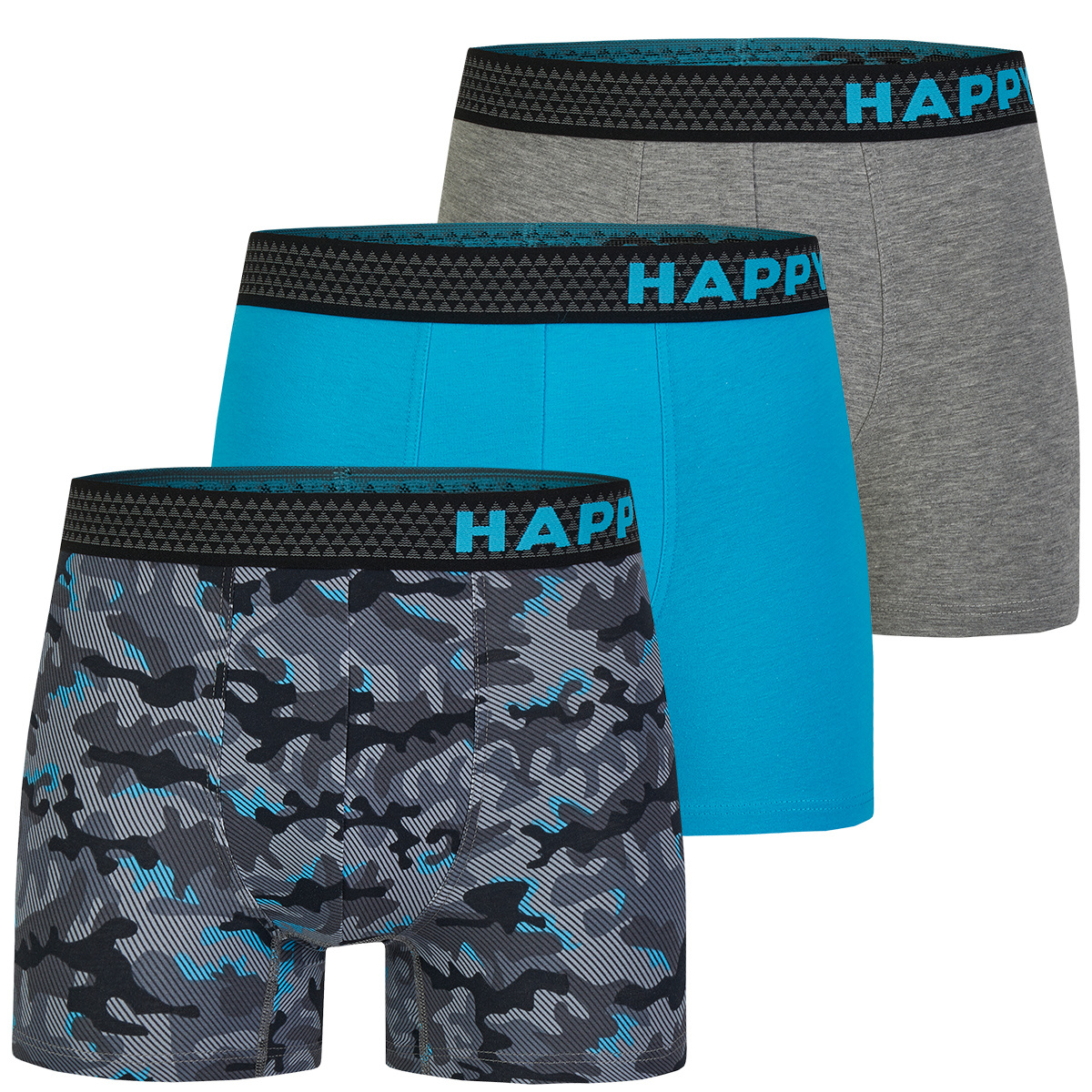 Happy Shorts Happy Shorts 3 Pack Boxershorts Heren Camouflage Aqua Grijs