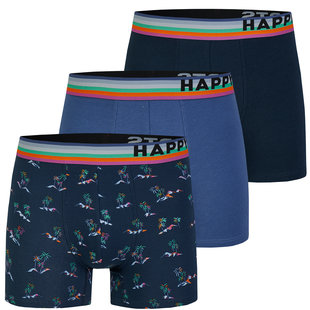 Happy Shorts 3-Pack Boxershorts Heren Palm Beach Grijs/Blauw