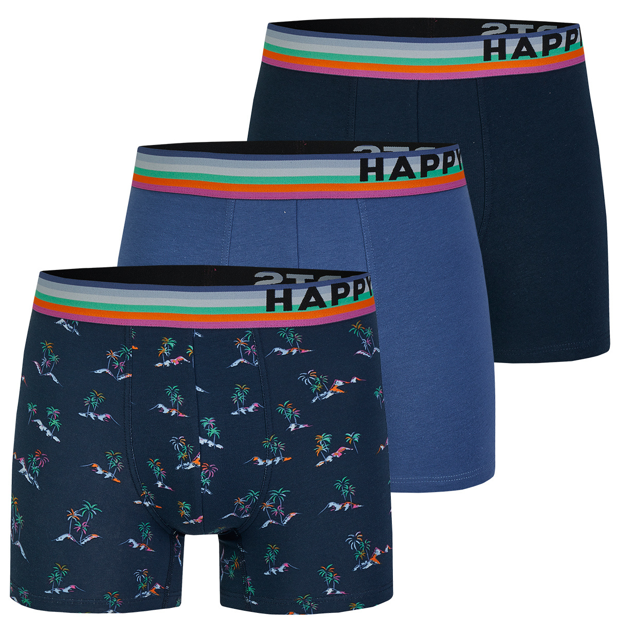 Happy Shorts Happy Shorts 3 Pack Boxershorts Heren Palm Beach Grijs Blauw