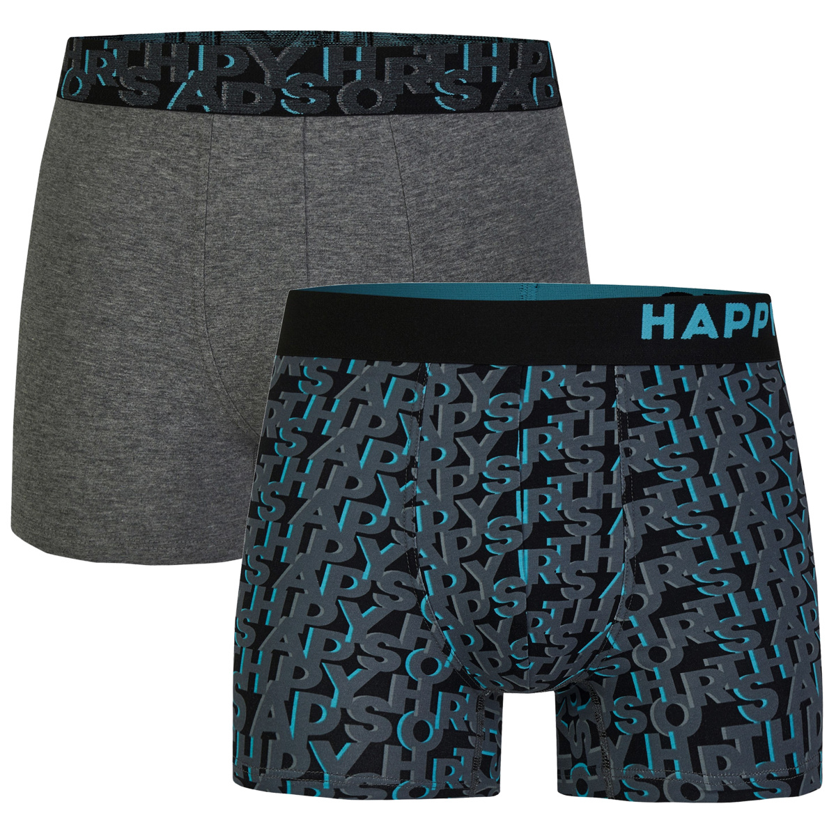 Happy Shorts Happy Shorts 2 Pack Boxershorts Heren Grijs Happy Letters