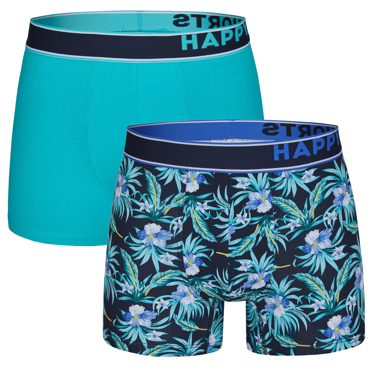 Happy Shorts Happy Shorts 2 Pack Boxershorts Heren Hawaii Flowers Blauw