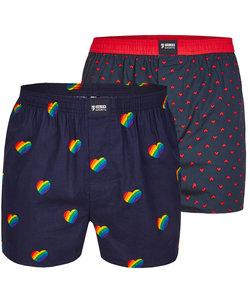 Happy Shorts 2-pack Wijde Boxershort Regenboog Hartjes + Hartjes