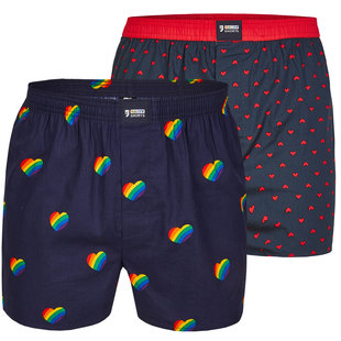 Happy Shorts 2-pack Wijde Boxershorts Regenboog Hartjes + Hartjes