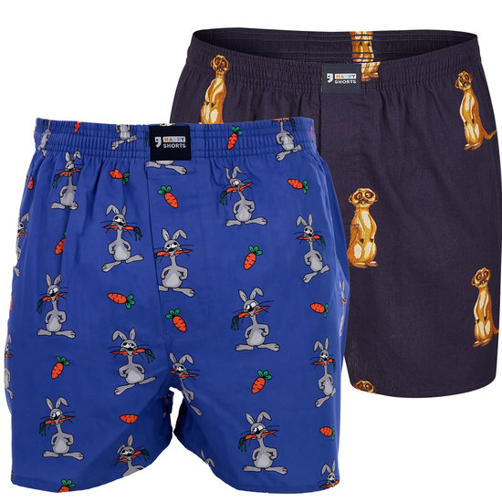 Happy Shorts Happy Shorts 2-pack Wijde Boxershort Konijn + Stokstaartje