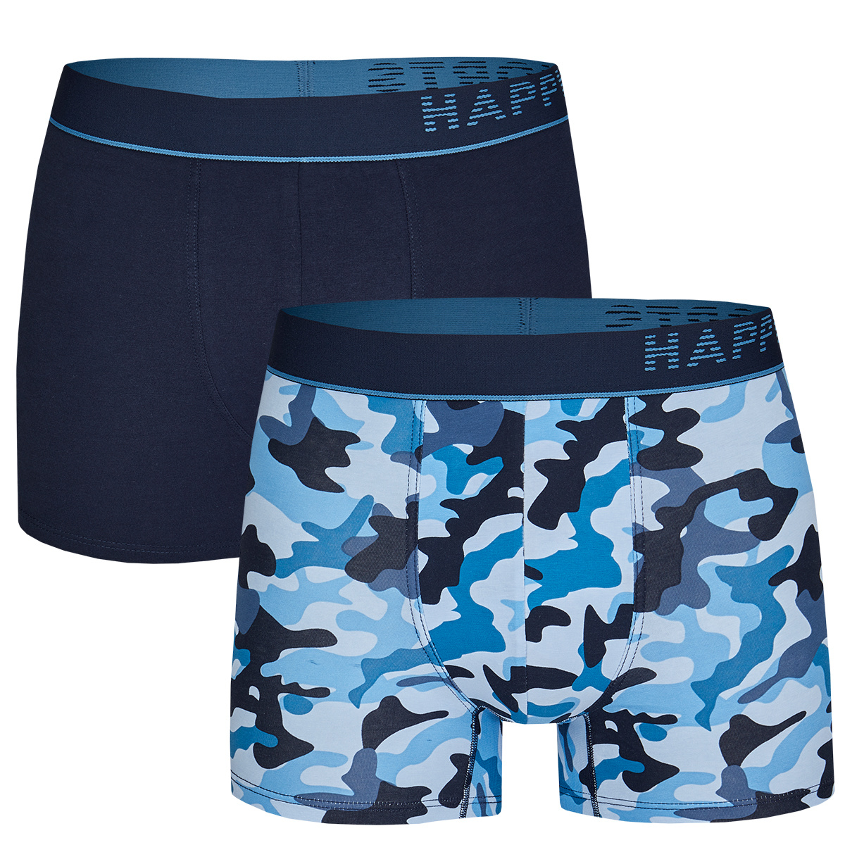 Happy Shorts Happy Shorts 2 Pack Boxershorts Heren Camouflage Blauw