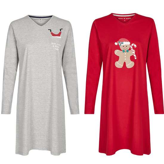 Happy Shorts Happy Shorts Christmas Women's Short Sleeve Nightdress 2-pieces Red / Gray