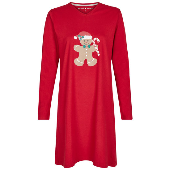 Happy Shorts Happy Shorts Dames Kerst Pyjama Nachthemd  Rood / Grijs