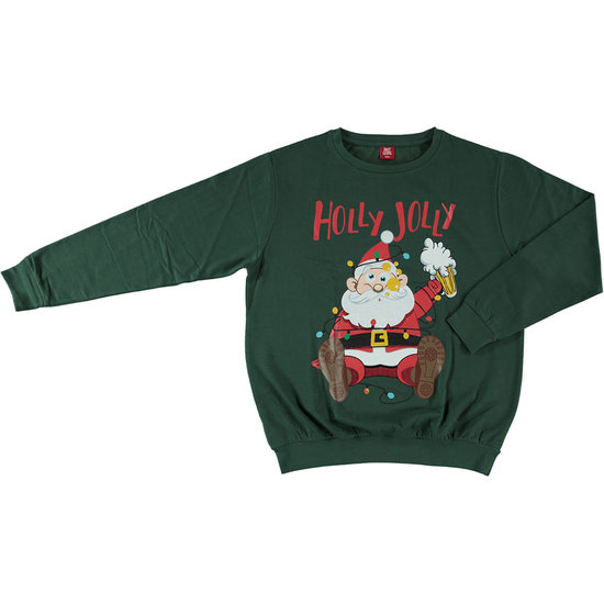 Apollo Apollo Men's Christmas Sweater Green Holly Jolly Santa