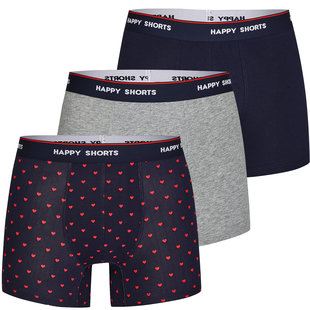 Happy Shorts 3-Pack Boxershorts Heren Hartjes Blauw/Grijs