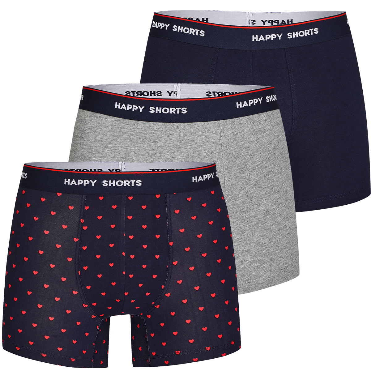 Happy 3-Pack Boxershorts Heren D848 Hartjes Blauw / Grijs | Underwear District