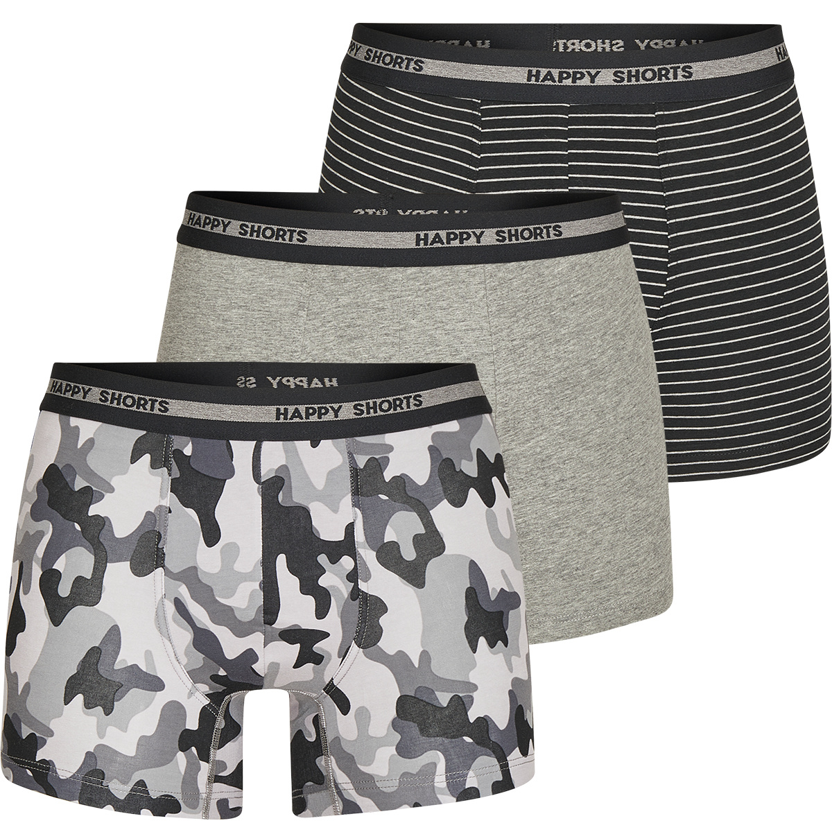 Happy Shorts Happy Shorts 3 Pack Boxershorts Heren Camouflage Grijs