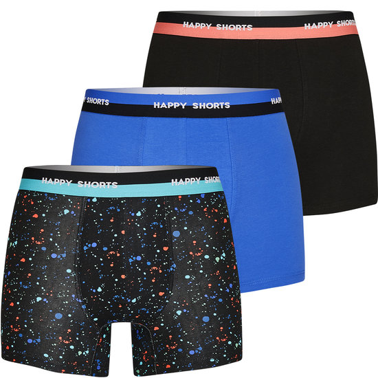 Happy Shorts Happy Shorts 3-Pack Boxershorts Heren Colour Splashes Zwart