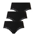 Cotonella Cotonella Dames Slip Met Kant Midi Zwart 3-Pack