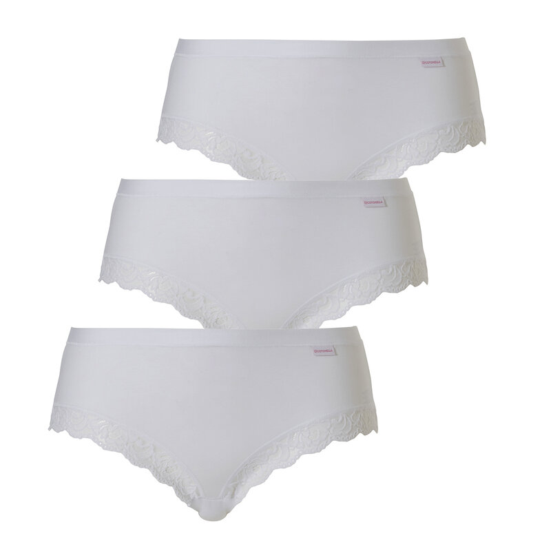 Cotonella Cotonella Dames Slip Met Kant Midi Wit 3-Pack