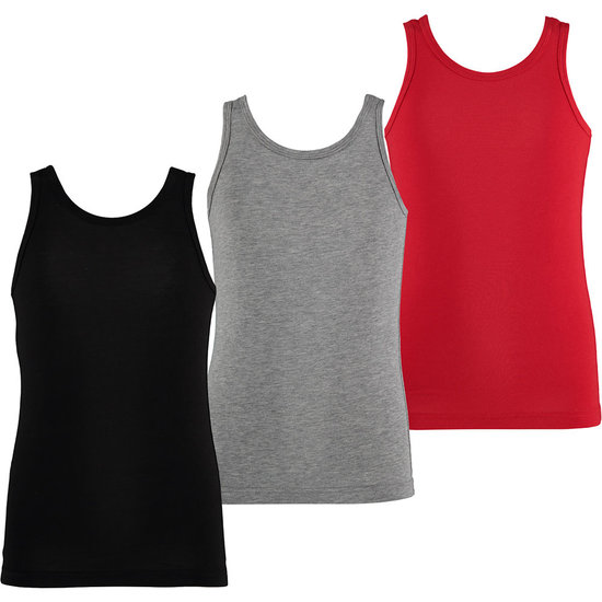 Apollo Apollo Jongens Singlet Hemd Bamboe 3-Pack Zwart Grijs Rood