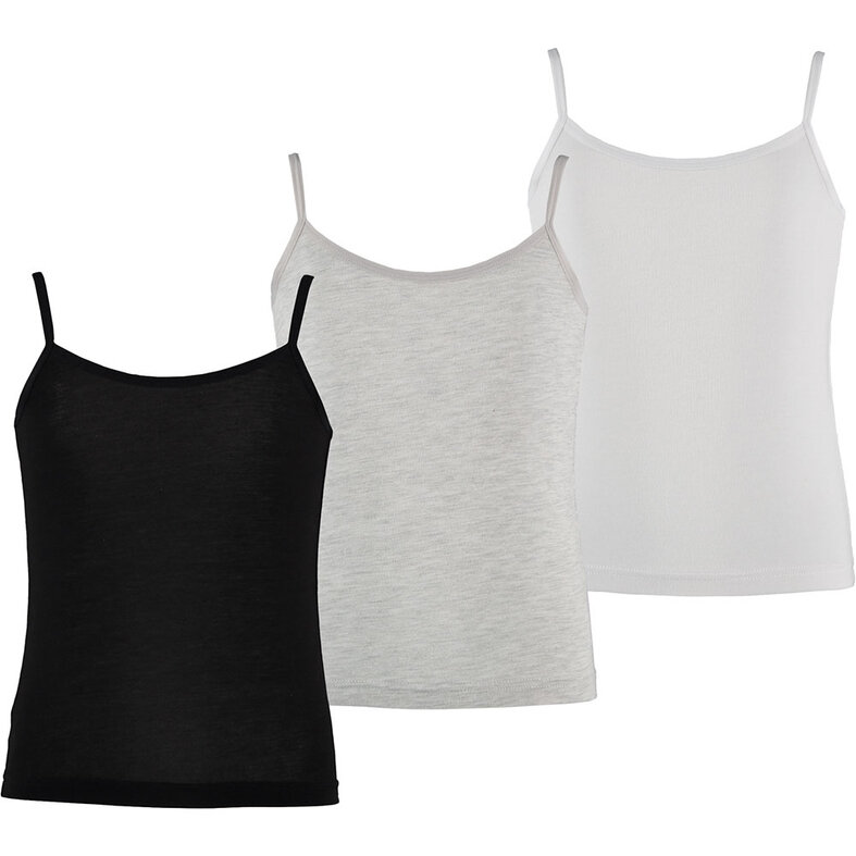 Apollo Apollo Meisjes Bamboe Singlet Hemden 3-Pack Zwart Grijs Wit Spaghettibandjes Onderhemd