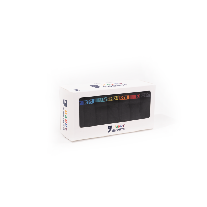 Happy Shorts Happy Shorts 7-Pack Zwarte Boxershorts Heren Multipack Effen Zwart