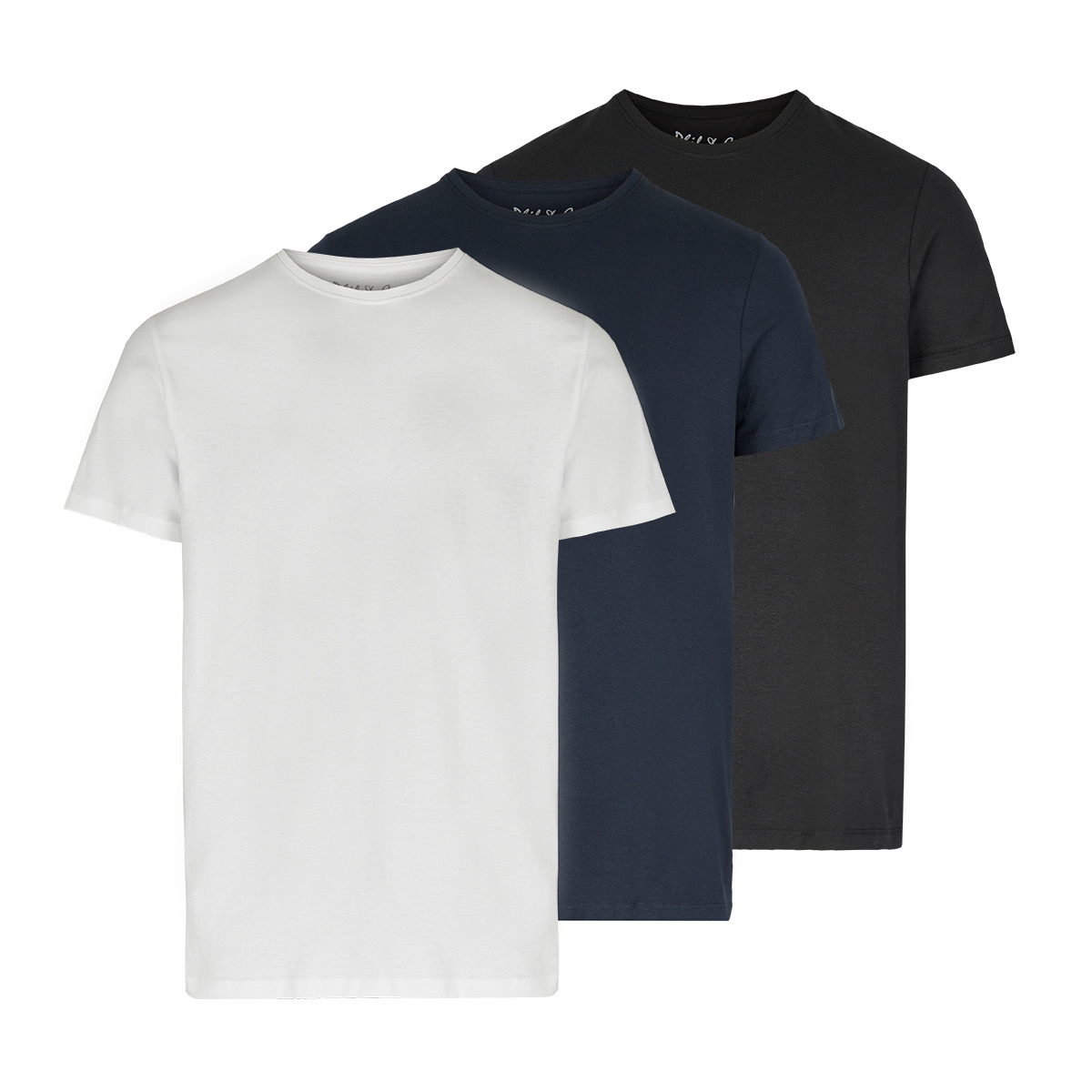 Phil & Co Ondershirt Heren T-shirt Ronde Hals Regular Fit 3-Pack Zwart Blauw Wit - Maat L