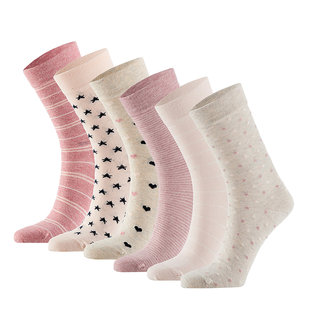 Dames Sokken Hartjes Gestreept Sterren Print 6-Pack Beige / Roze